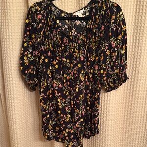 Yellow and Pink Puff Sleeve Smocked Blouse